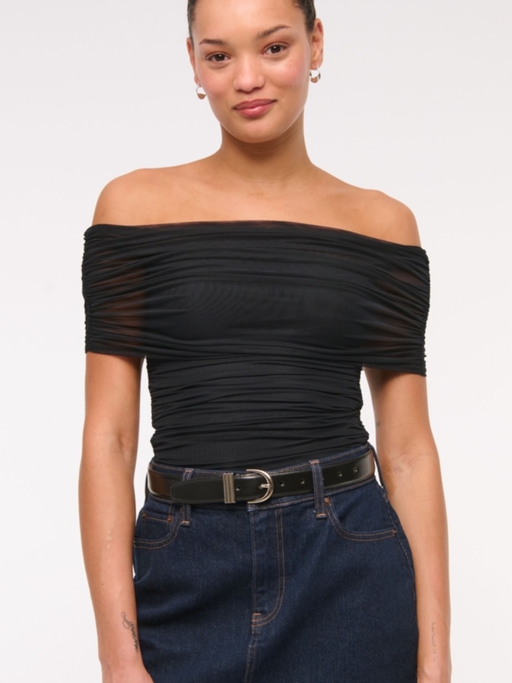 Off-Shoulder Ruched Black Women's Top
